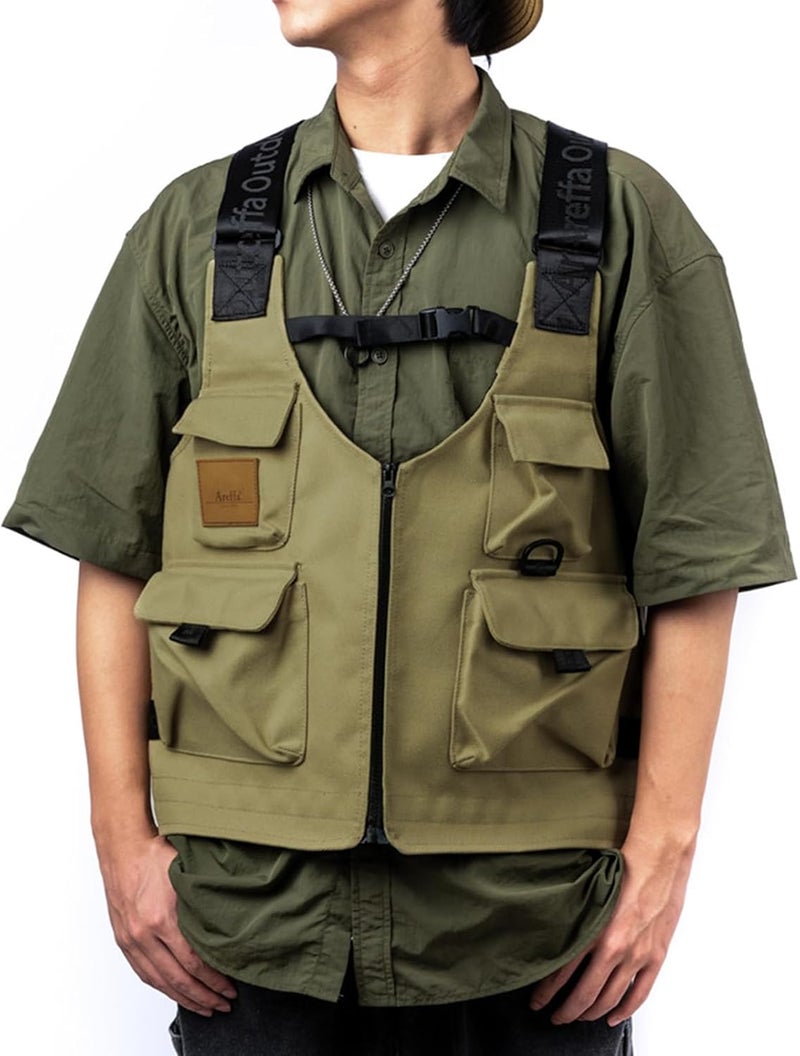 AREFFA Store Adjustable Fishing Vest for Men, 10-Pocket Cargo Vest for Hiking & Travel - Image 1